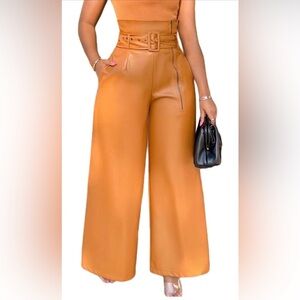 TOV Los Angeles Tan faux Leather Pants